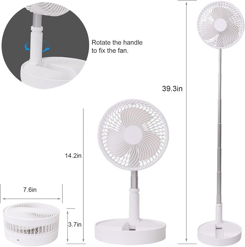 LOREAD Portable Desk Fan,Foldable Fan Pedestal Stand Floor Fan with Remote Controller Adjustable Height from 14.2'' to 39'', 4 Speeds, 7200mAh Rechargeable Telescopic USB Charging - Image 4